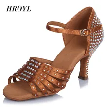 Brand High Quality Professional Women Latin Salsa party ballroom dance shoes Satin Rhinestones soft bottom heel 6.5cm CT454