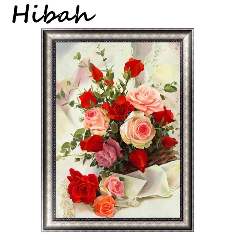 

5D Round Diamond Painting Cross Stitch Kit Red Rose Flower Basket Diamond Embroidery Diy Diamond Mosaic Flower