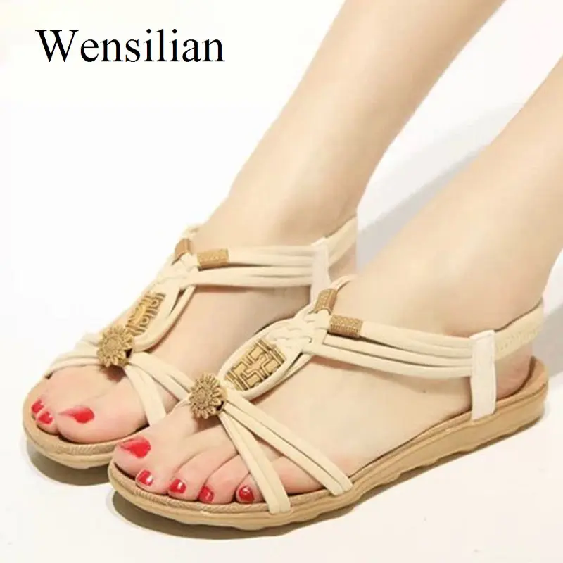 

Women Flats Sandals Gladiator Sandalia Feminina Beach Shoes Ankle Strap Rome Sandals Bohemia Shoes T-tied Flats Zapatos Mujer