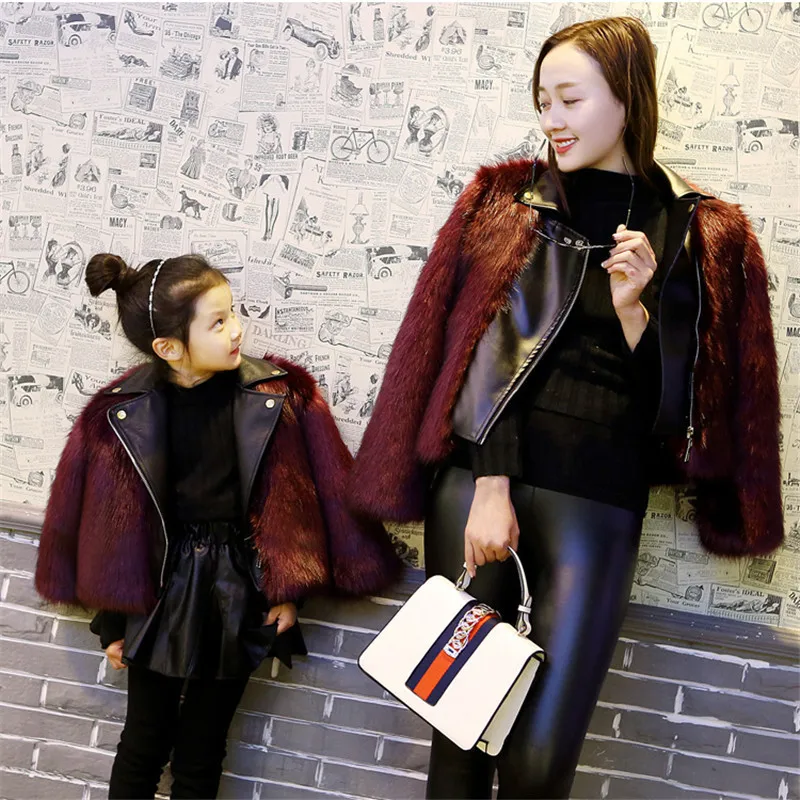 LILIGIRL/ зимние пальто из искусственного меха для мамы и дочки; верхняя одежда из искусственной кожи; одежда для семьи; Рождественская одежда; куртка