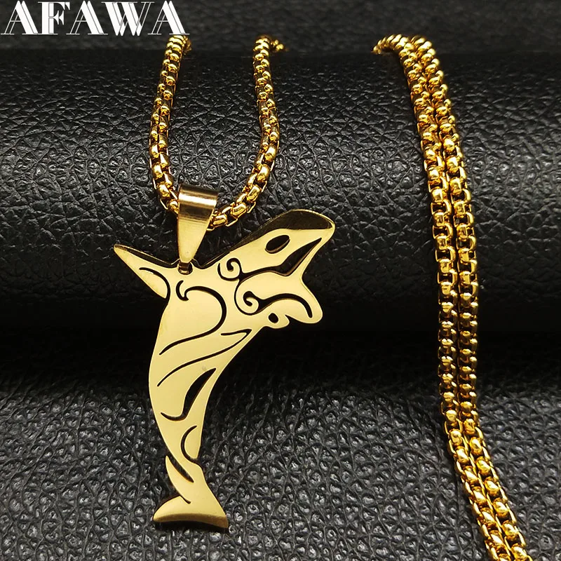

2019 Fashion Whale Stainless Steel Choker Necklace for Men Big Long Gold Color Necklaces Pendants Jewelry collares largos N18570