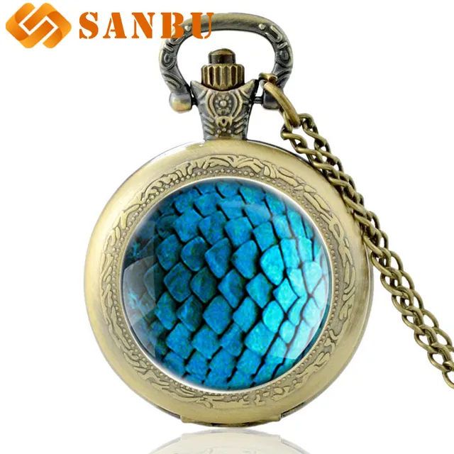Fashion Blue Scales Dragon Quartz Pocket Watch Vintage Men Women Classic Charm P Fashion Blue Scales Dragon Quartz Pocket Watch Vintage Men Women Classic Charm P