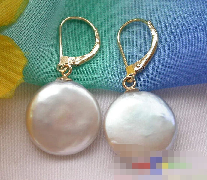 

1400 gray coin freshwater PEARL dangle earring