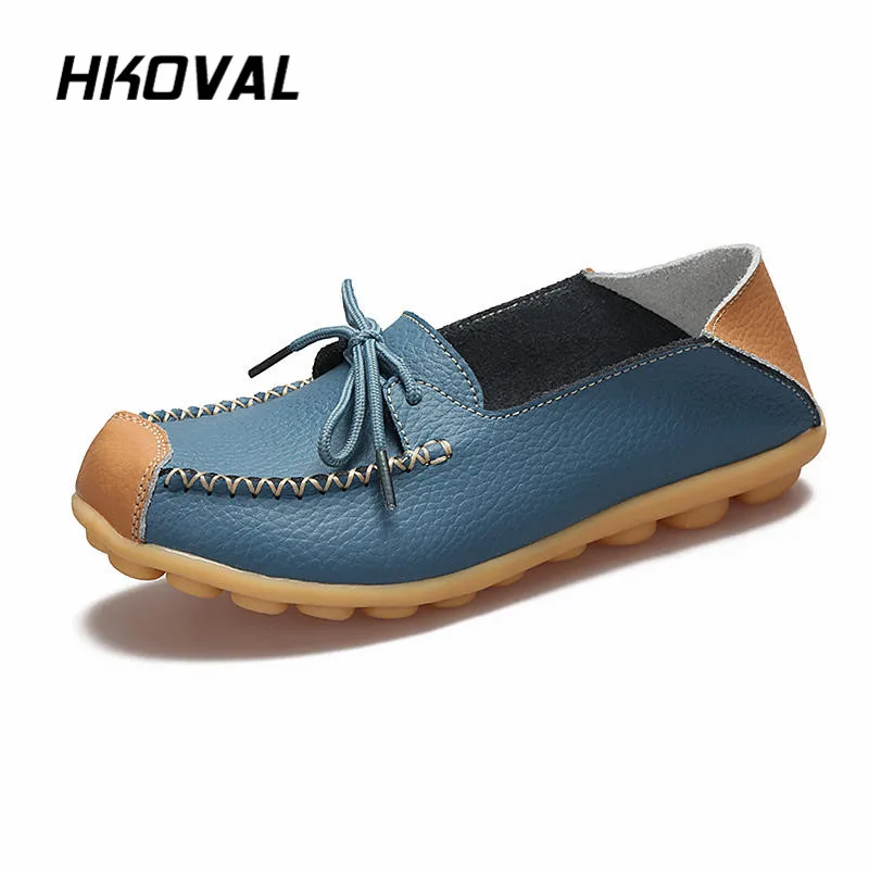 

HKOVAL Women Shoes Flats Sneaker Genuine Leather Mother Girls Ladies Casual Shoes Comfortable Breathable Loafers Moccasins