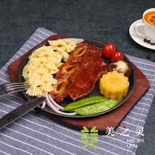 Western Food Simulation Iron Plate T-bone Steak Food Model Western Restaurant Display Dish Handicraft Artificial Props Display