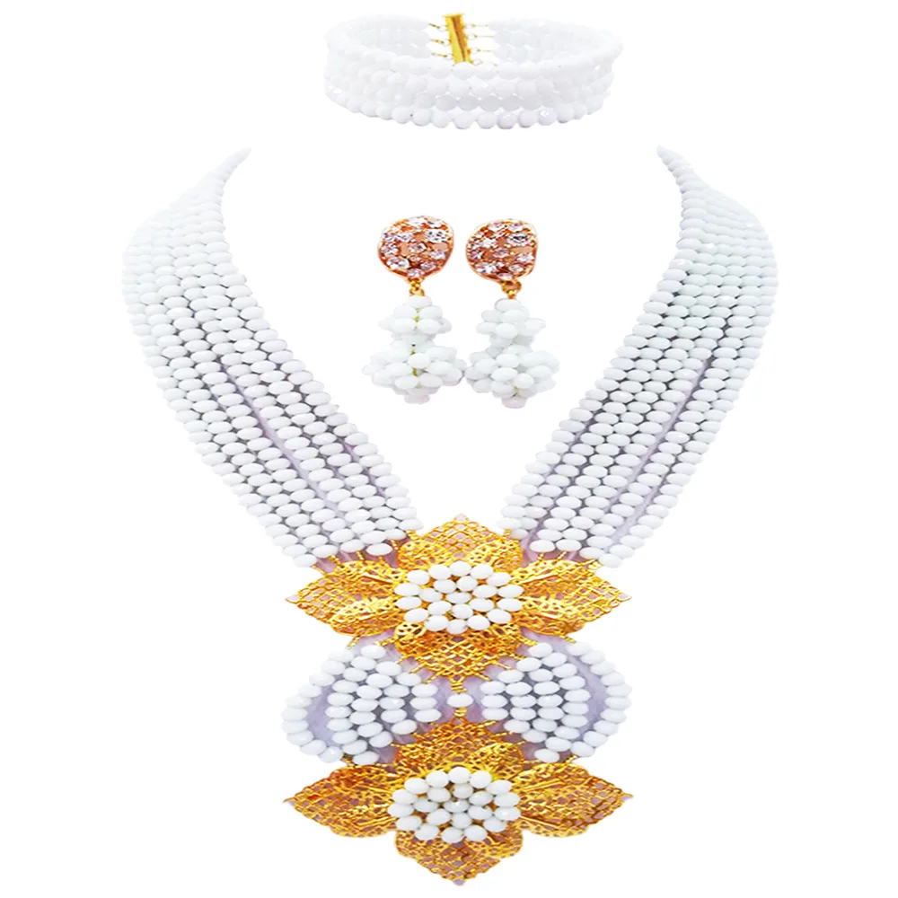 

Lovely White African Beads Jewelry Set Crystal Beaded Necklace Nigrian Wedding Bridal Jewelry Sets 6HLK05