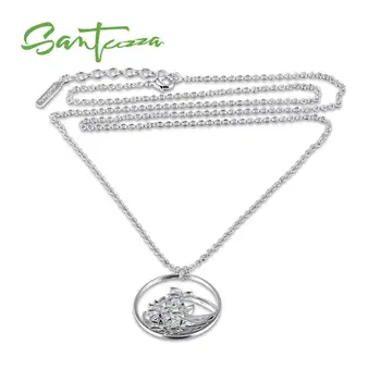 

SANTUZZA Brass Necklace For Woman Round Circle Plants Pendant Necklace Wedding Band Party Fashion Jewelry