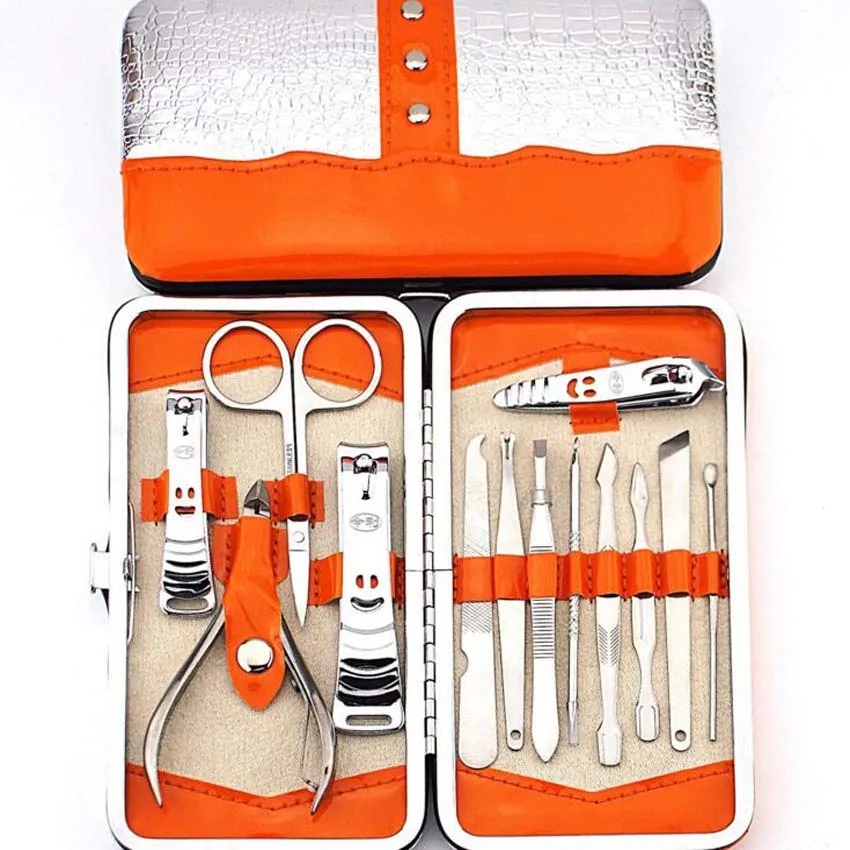 

13pc Nail Art Tools Manicure Set with Cuticle Clipper Ear Pick Dead Skin Fork Nails File Care Kits