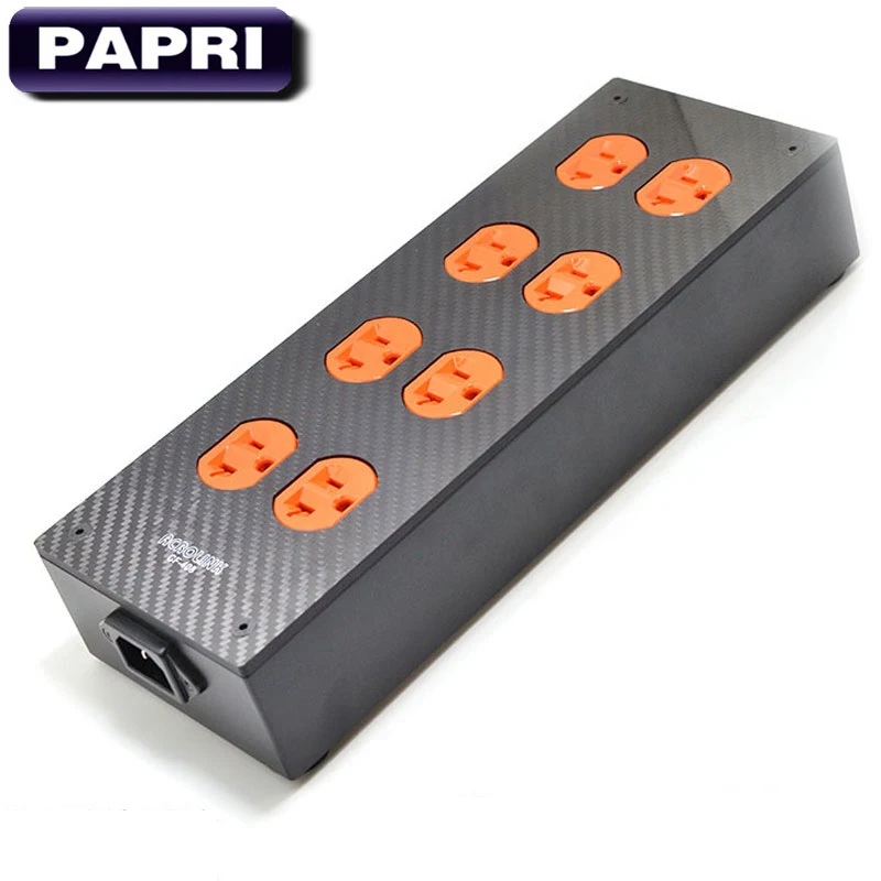 PAPRI Original HiFi 8 Outlet Carbon Fiber US AC Power Socket Enclosure Box Case Chassis DIY Power Distributor Audio Amplifier