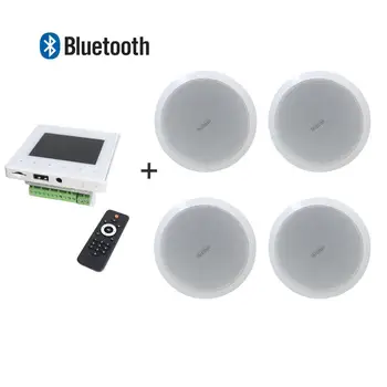 

Home audio system Mini wall amplifier with Wireless Remote Control and 4 full range ceiling speakers, Supports USB/SD/AUX/FM/BT