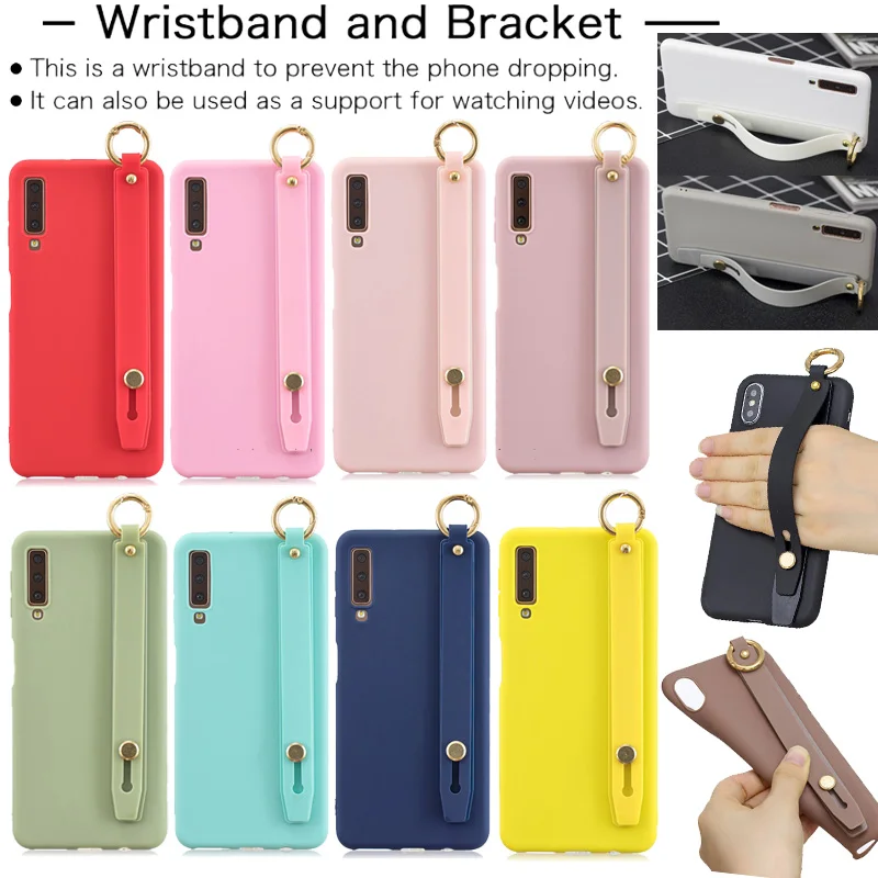 

Candy Color Wrist Strap Hand Band Soft TPU Case for Samsung A10 A20E A30 A40 A50 A60 A70 A80 Stand Bracket Finger Ring Cover