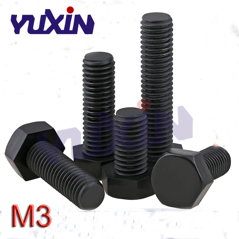100 шт. M3X5 M3X6 M3X8 M3X10 M3X12 M3X15 M3X20 DIN933 GB5783 черный нейлоновый пластиковый шестигранный