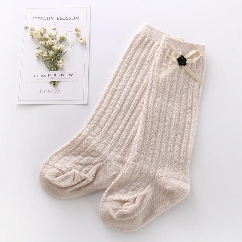 2017 New Fashion Baby Girl's Cotton Button Bowknot Stripes Tights Children Korean Tube Stockings Girl Long Socks Knee Sock Kids09