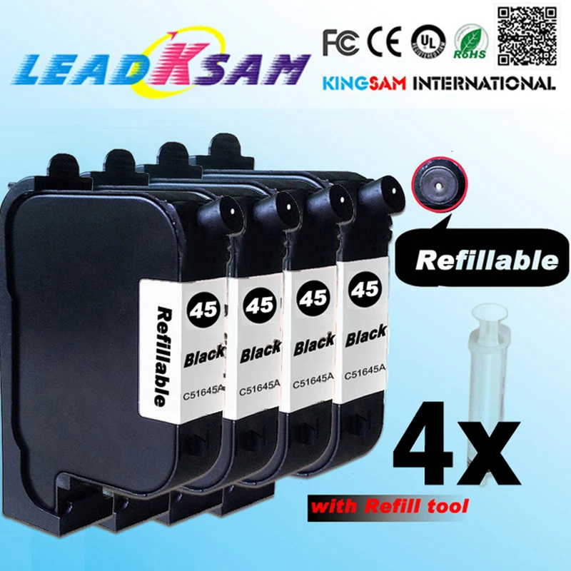 4pcs Refillable ink cartridge compatible for hp45 51645A for 45 CAD