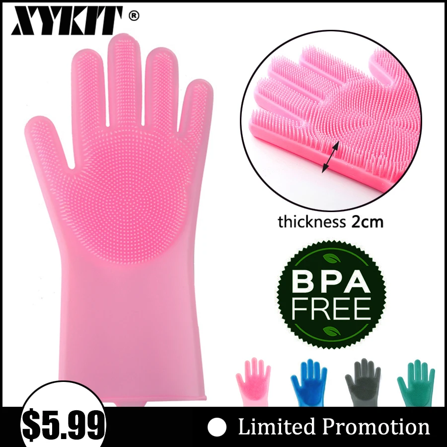 

XYKIT Kitchen Silicone Cleaning Glove Magic Silicone Dish Washing Gloves Easy Household Silicone Scrubber Rubber Cleaning Gloves
