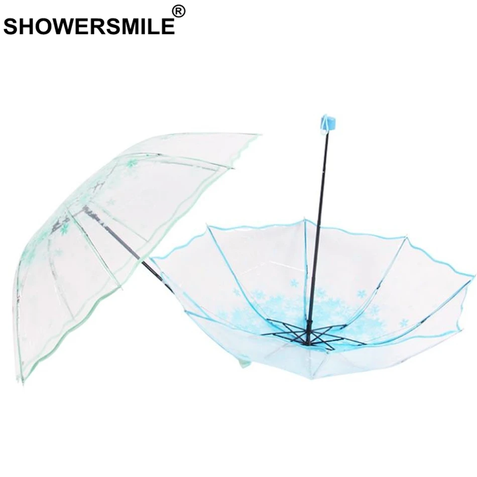 SHOWERSMILE Sakura прозрачный зонт складной женский Романтический Зонтик для свадьбы