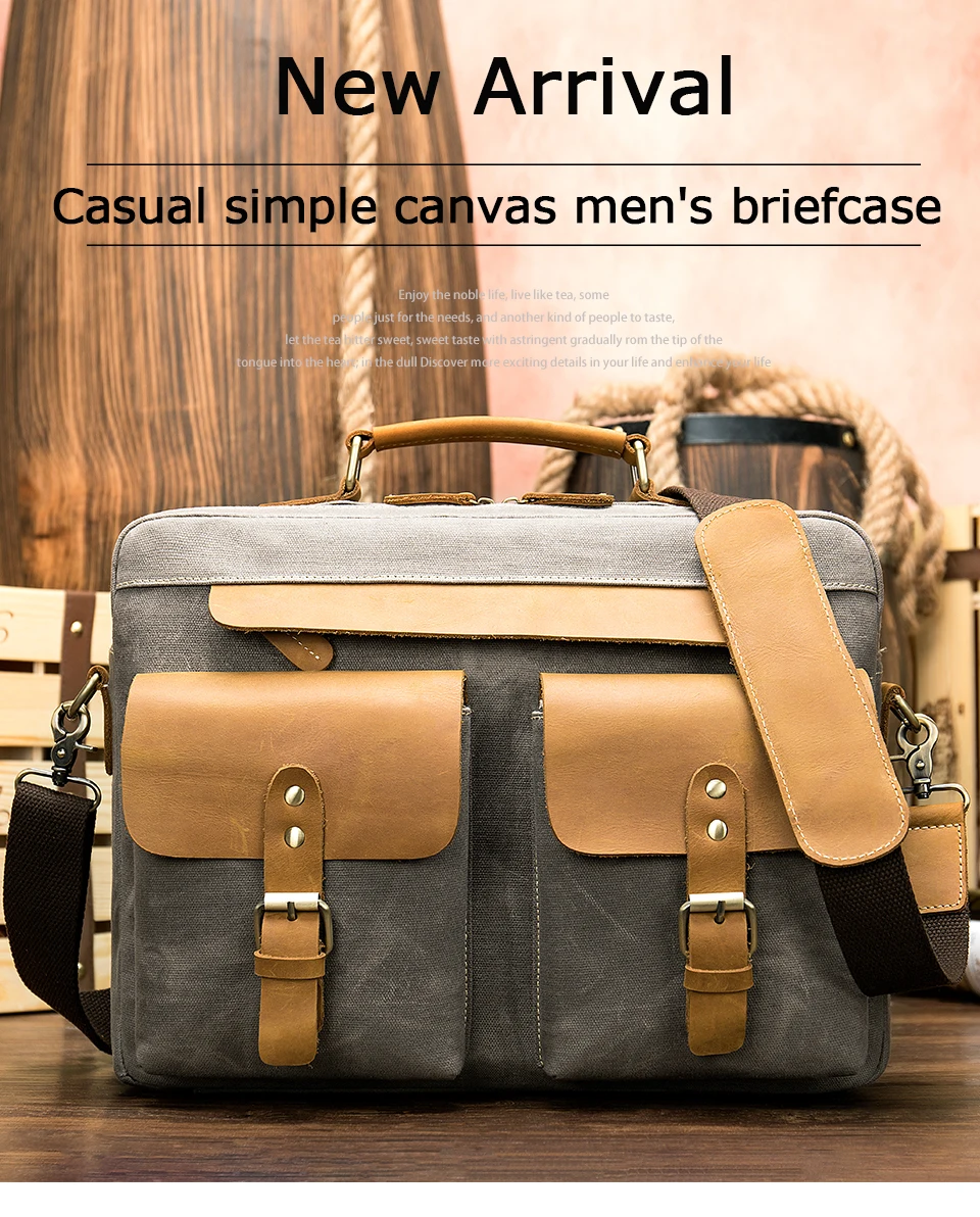 1 canvas men's briefcase bag office laptop bag mens briefcase messenger bags for men business men's 13.3' computer bags