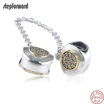 

New Collection High Quality Two Tone Classic Logo Design 925 Sterling Silver Safe Chain Charm Fitting European Famous Bracelet