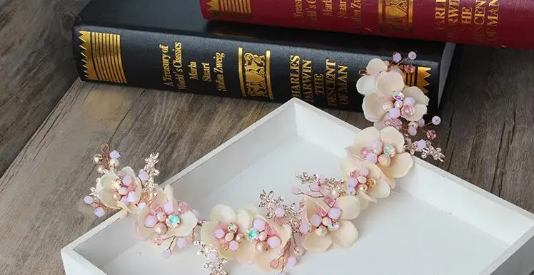 Blush Pink Flower Headwear Bridal Hair Decorations Flowers with Pearls Boho Mori Girls Fashion In Stock ZH013