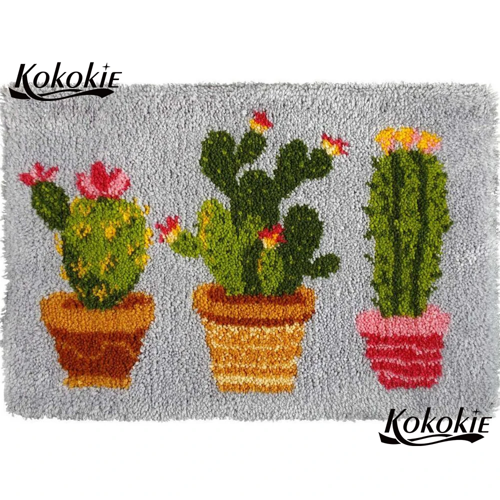 

latch hook kits rug printed canvas accessories diy Christmas cactus decor needle for carpet embroidery pattern latch hook kussen