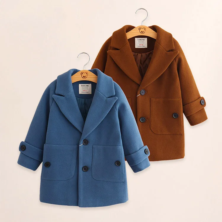 

Long woolen boys girls jacket warm england style kids coat winter autumn children's clothing