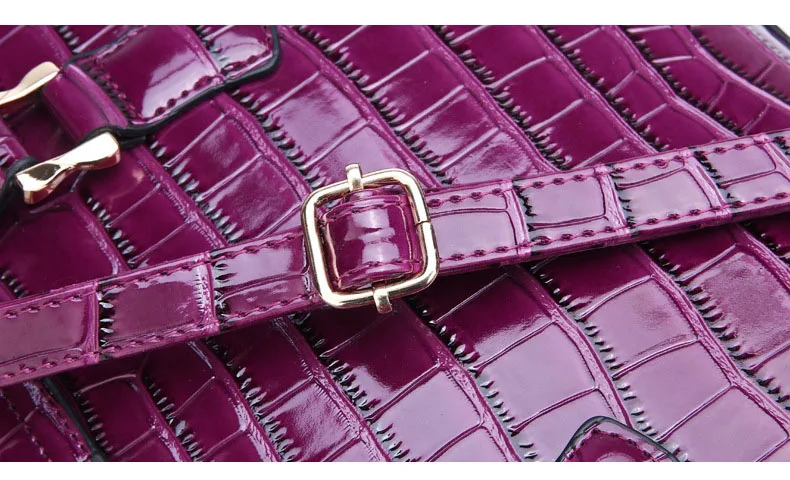 Vintage Women's Handbag Patent Leather Crocodile Pattern Female Tote Famous Fashion Brand Shoulder Bag Red Purple Top-Handle Bag (11)