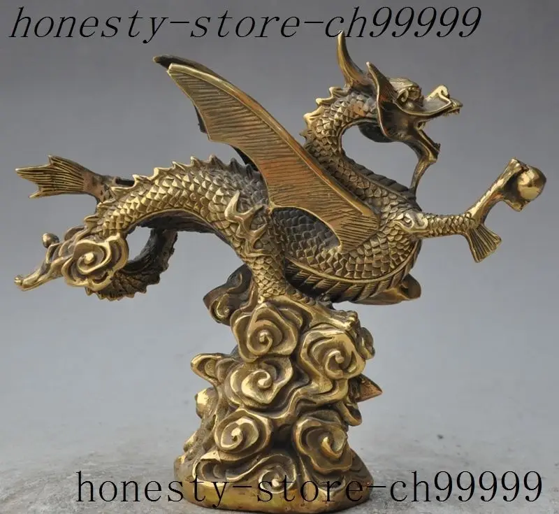 christmas lucky ymying fengshui brass zodiac fly dragon beast play bead animal statue halloween | Дом и сад