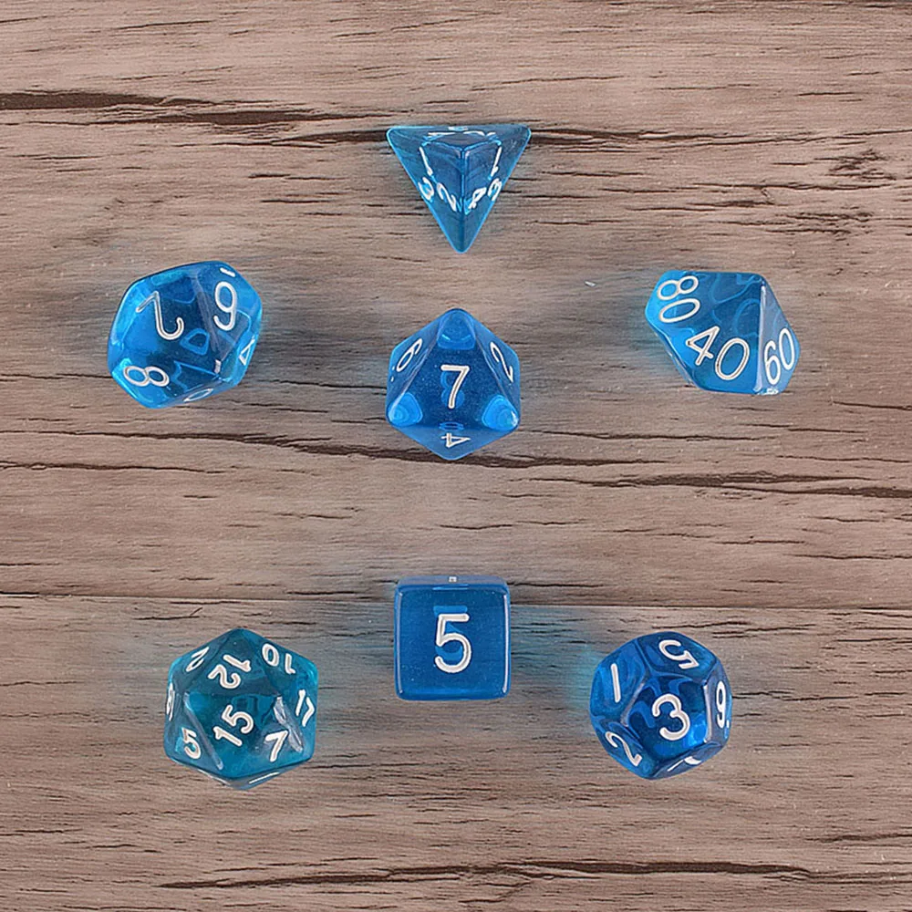 

7Pcs/Set Clear Blue Polyhedron Dice Sided D4 D6 D8 D10 D12 D20 MTG Magic Gathering Toy RPG Poly Game Prop Transparent Magic Cube