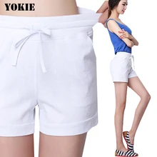 Большие размеры, S-XXXL, короткие женские летние шорты с высокой талией, хлопковые, льняные, эластичные, свободные, большие размеры, шорты для женщин