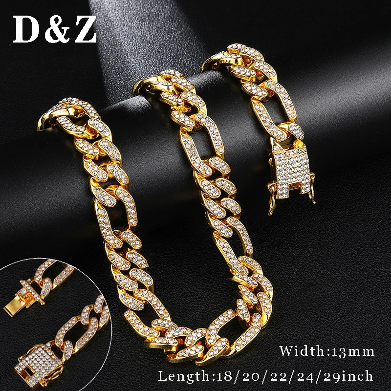 D & Z сплав с полным AAA + горный хрусталь золотое ожерелье Bling Iced Out Miami кубинское