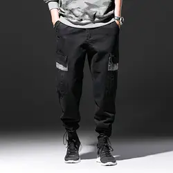 Японский Стиль модные Для мужчин джинсы High Street Хип-хоп лодыжки объединились Повседневное Jogger Брюки большой карман военные свободный крой