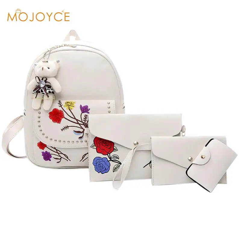 

Female Package 4Pcs/Set Fashion PU Shoulder Bag Leisure Travel Flower Embroidery Large Capacity Backpack rucksack mit blumen