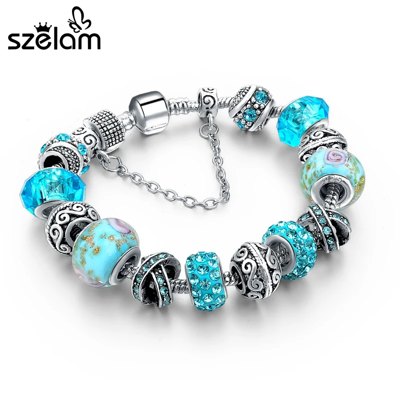 Szelam 2019 New Crystal Beads Bracelets Bangles Silver Plated Charm Bracelets For Women Friendship Pulseras SBR160014