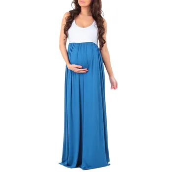 

Summer New Fashion Women's Maternity Sleeveless Casual Ruched Splicing Color Vest Maxi Dress Wholesale Free Ship Z4