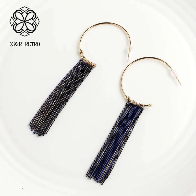 

Women Fashion Hoop Earrings With Tassel Sweet Half Round Earrings Punk Simple Big Hollow Circle Earrings