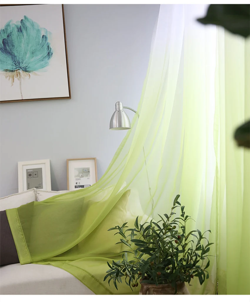 Градиентная цветная оконная занавеска для гостиной, прозрачная ткань для кухни, Зеленый Тюль с драпировкой, серая вуаль, белая обработка T& 185#30