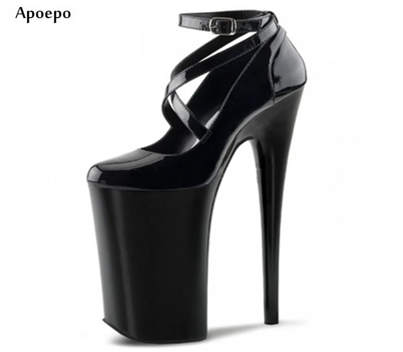 

New 2018 Fashion Plataform Pumps for Woman 20CM/15CM Ankle Strap Sexy High Heel Shoes Thin Heels Dancing Shoes Black Red