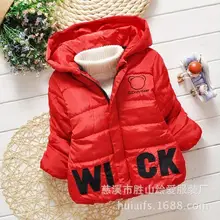 2016 New Baby Boys Jacket Kids Winter Cartoon Letter Pattern Cotton Warm Coat Children Lovely Outerwear Clothes
