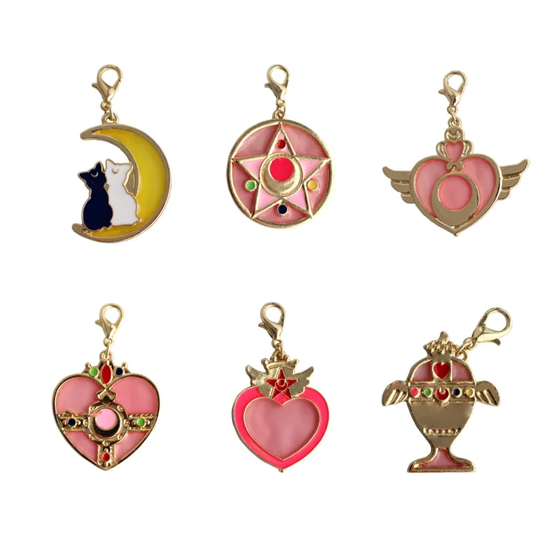 

Free Shipping Cute Pink Love Wings Moon Cat Key Ring for women