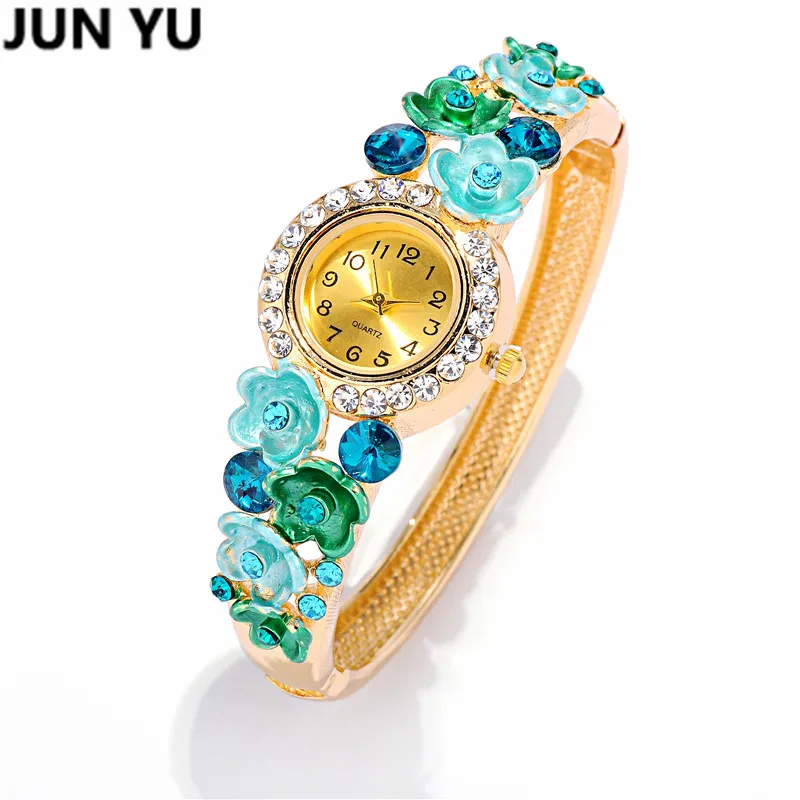 JUNYU 5 Colour Girl Ladies New Bangle Watches Crystal Flower