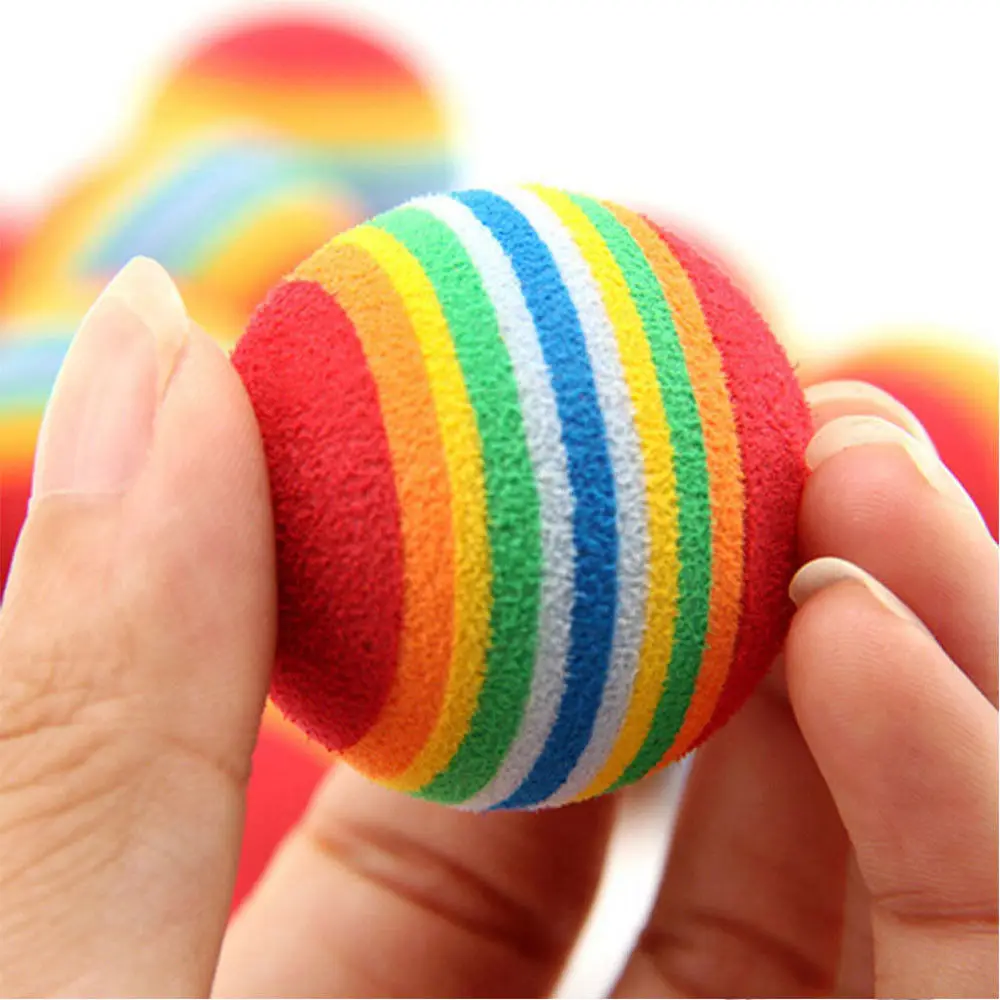 

Original 1Pcs Random Color Rainbow Toy Ball Cat Interactive 3.5m Cat Toys Play Chew Rattle Scratch EVA Ball Training Pet Supply