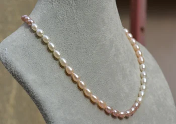 

Hot sell natural 6-7mm rice shape white pink purple freshwater pearl necklace multi-color optional 2pc/lot fashion jewelry