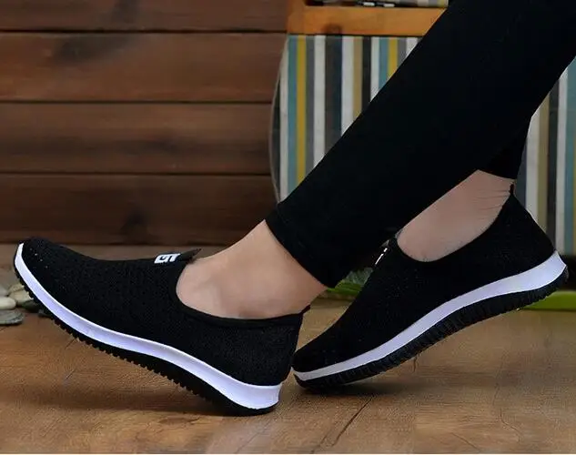

breathable air mesh sneakers women 2019 spring summer slip on platform knitting flats soft walking shoes woman