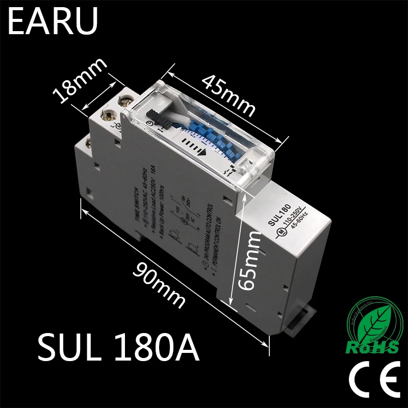 SUL180a 15 Minutes Mechanical Timer 24 Hours Programmable Din Rail Timer Time Switch Relay font b