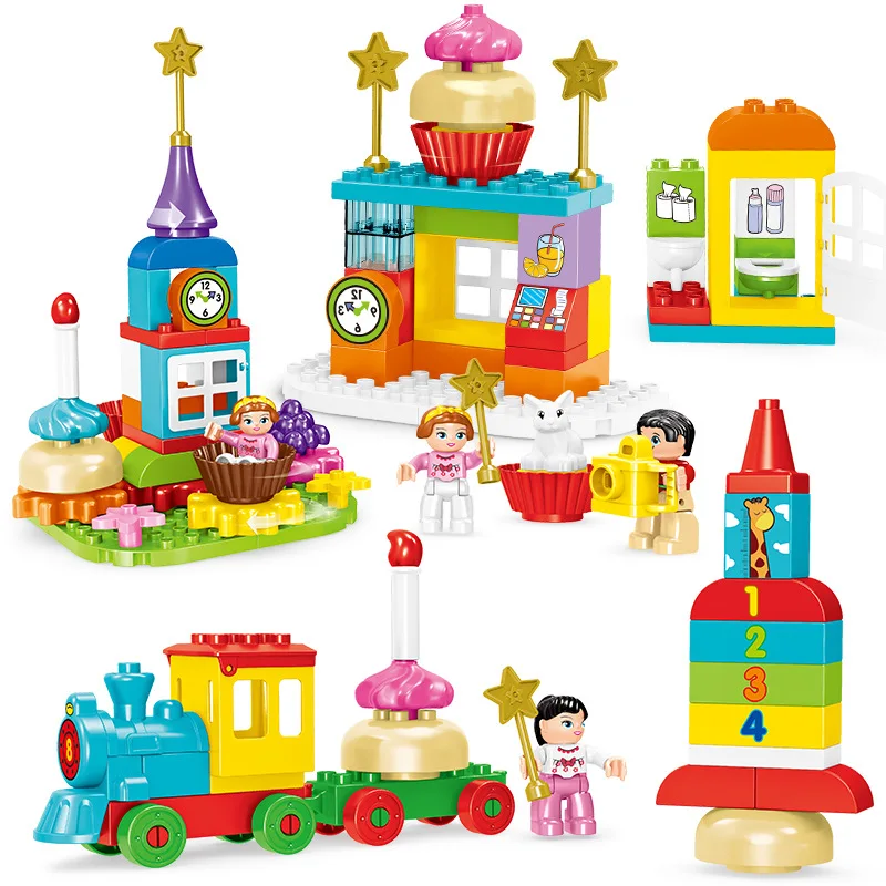 

130pcs DIY Big Building Blocks Slide Amusement Train Park Clock Tower Playground Bricks Compatible With Duploe Toy for children