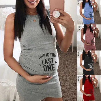 

Fashion Maternity Dresses Women Summer Sleeveless Letter Print Bodycon Dress Robe Grossesse Props 2019 Casual Clothes For Mother