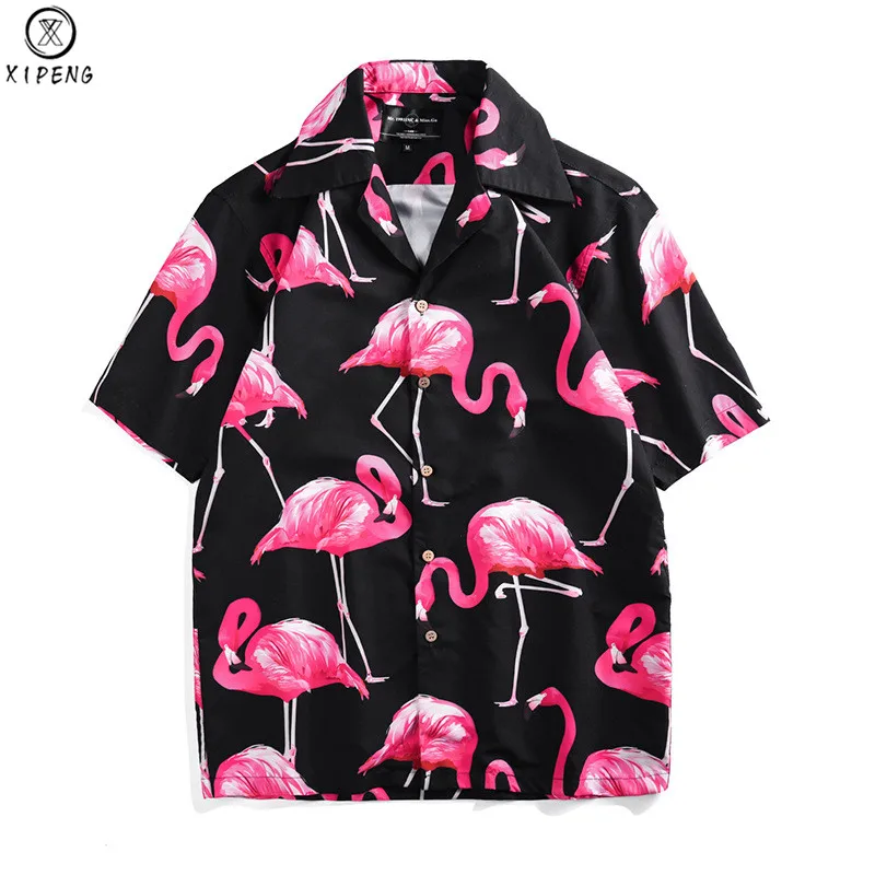 

Men Hawaiian Shirts Fashion 2019 Short Sleeve Loose Flamingos Shirts Male Casual 3D Beach Shirts Summer Tops Camisa Masculina