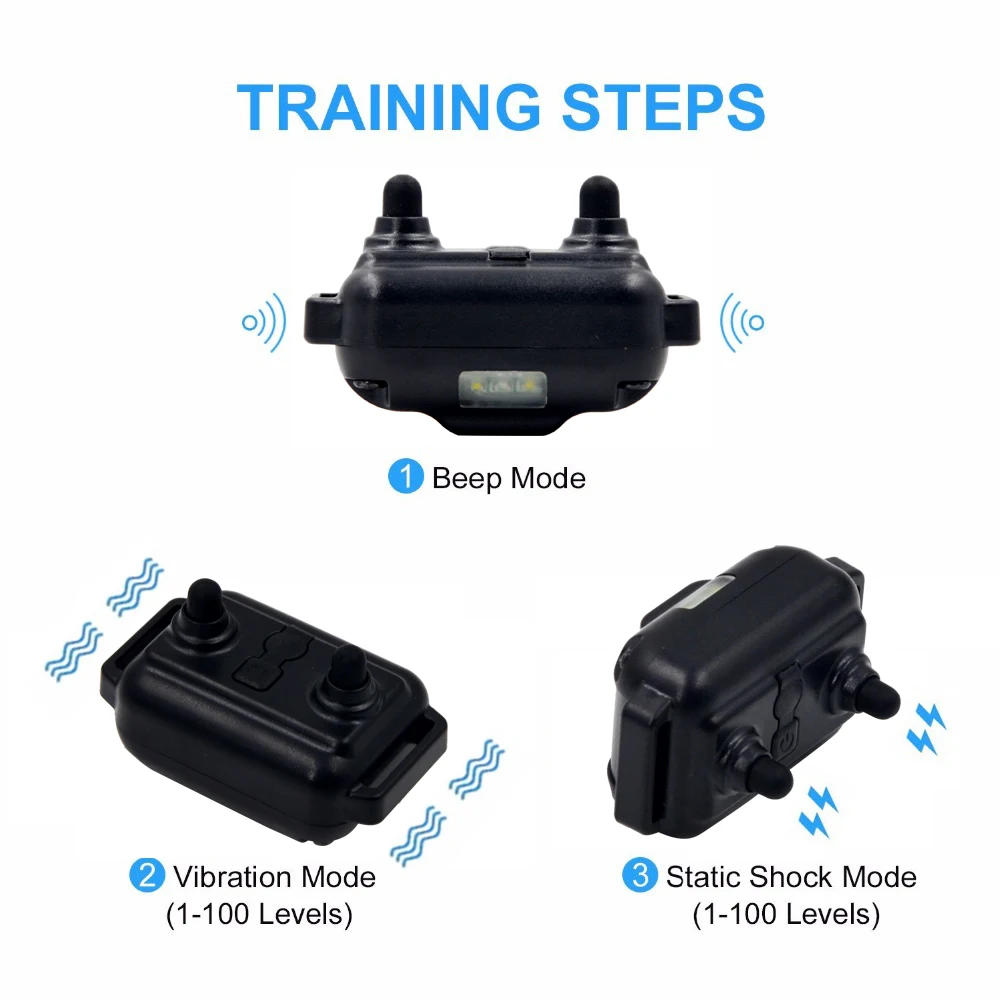  Remote Control Waterproof Dog Training Electric Shock Collar Rechargeable Adjustable Levels Dog Tra