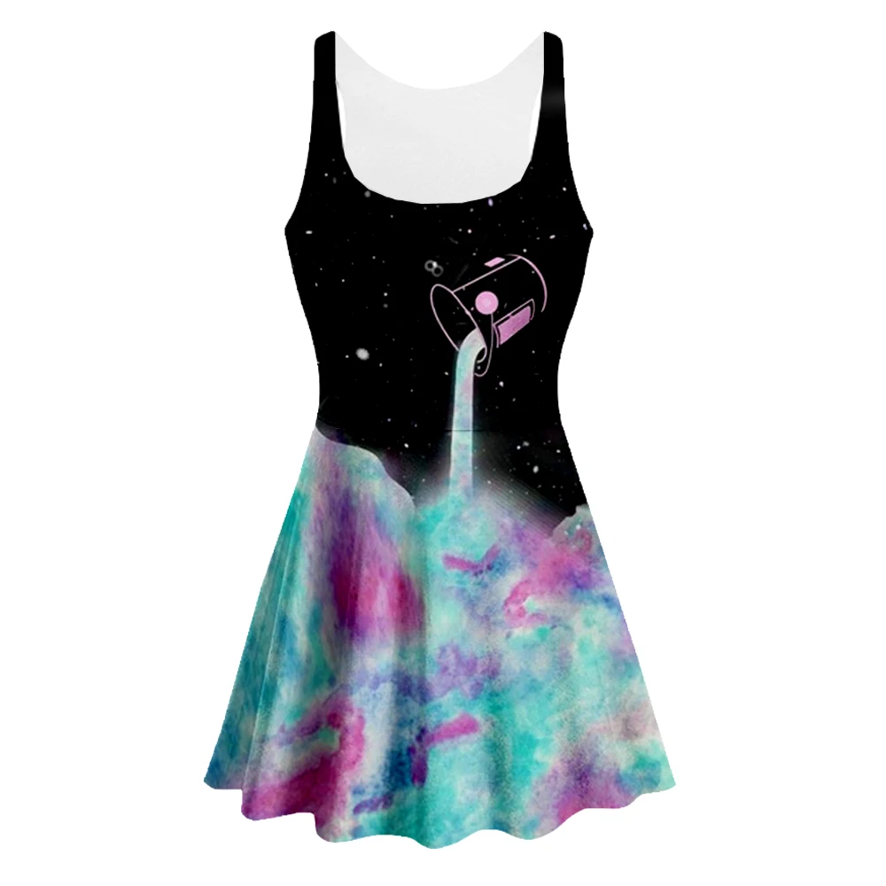 

3D Print art funny Milk Space Galaxy women Summer women's clothing tank top dress sleeveless dress Quality quality 3d dress-3