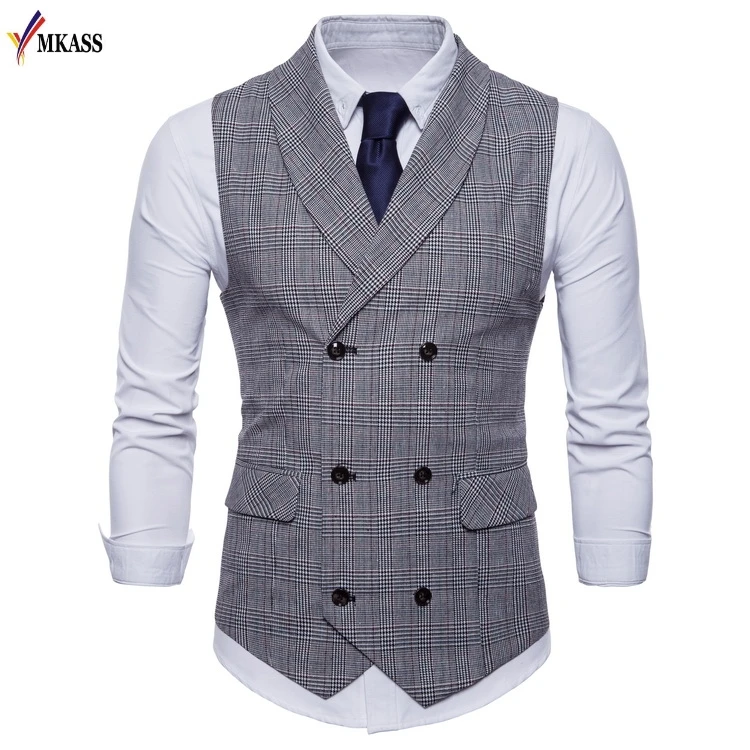 2018 New Brand Classic Plaid Suit Vest Men Slim Fit Double Breasted Vest Waistcoat Mens Business Wedding Tuxedo Vest Gilet Homme